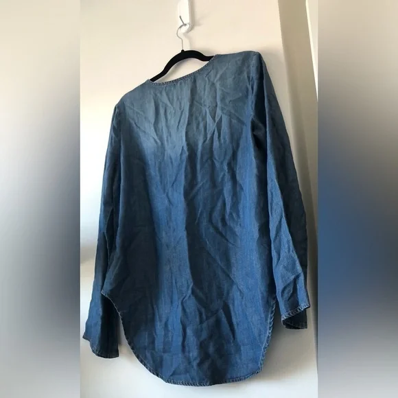 ANTHROPOLOGIE CLOTH & STONE CHAMBRAY LACE UP BLOUSE MEDIUM TENCEL LYOCELL TUNIC - Picture 10 of 10